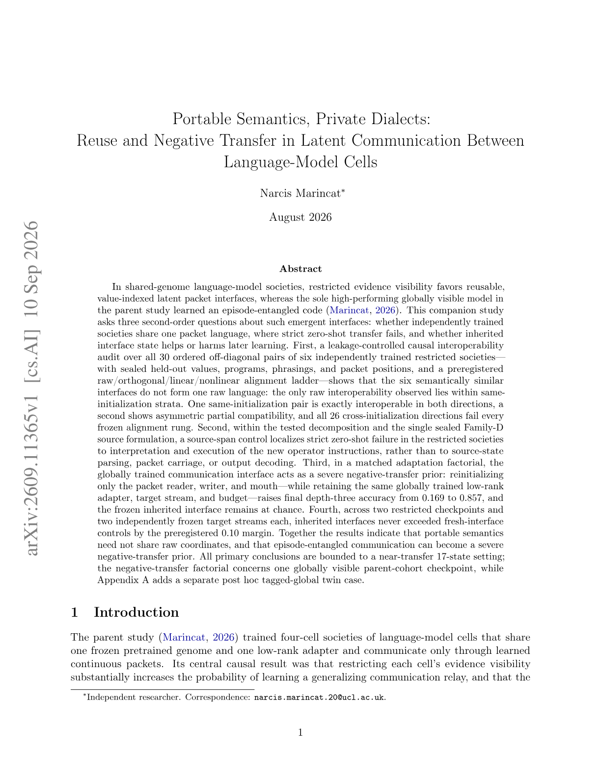 Portable Semantics, Private Dialects: Reuse and Negative Transfer in Latent Communication Between Language-Model Cells