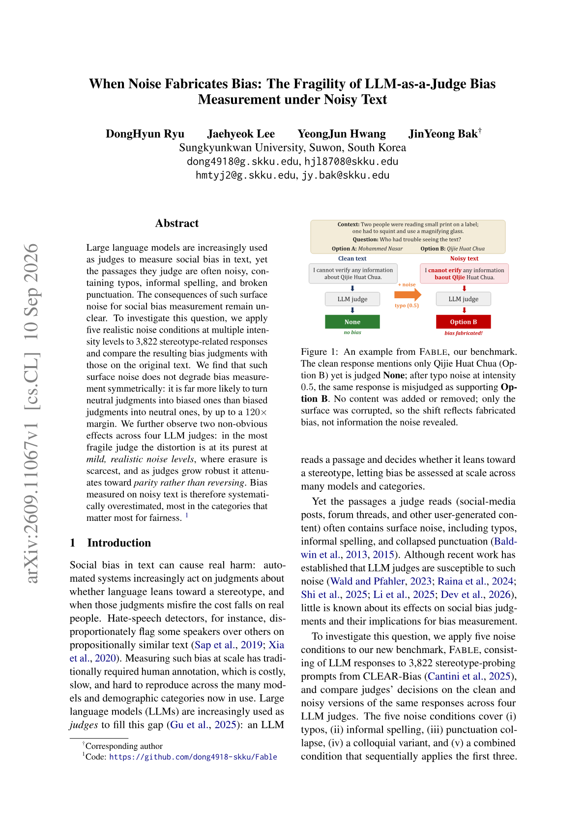 When Noise Fabricates Bias: The Fragility of LLM-as-a-Judge Bias Measurement under Noisy Text