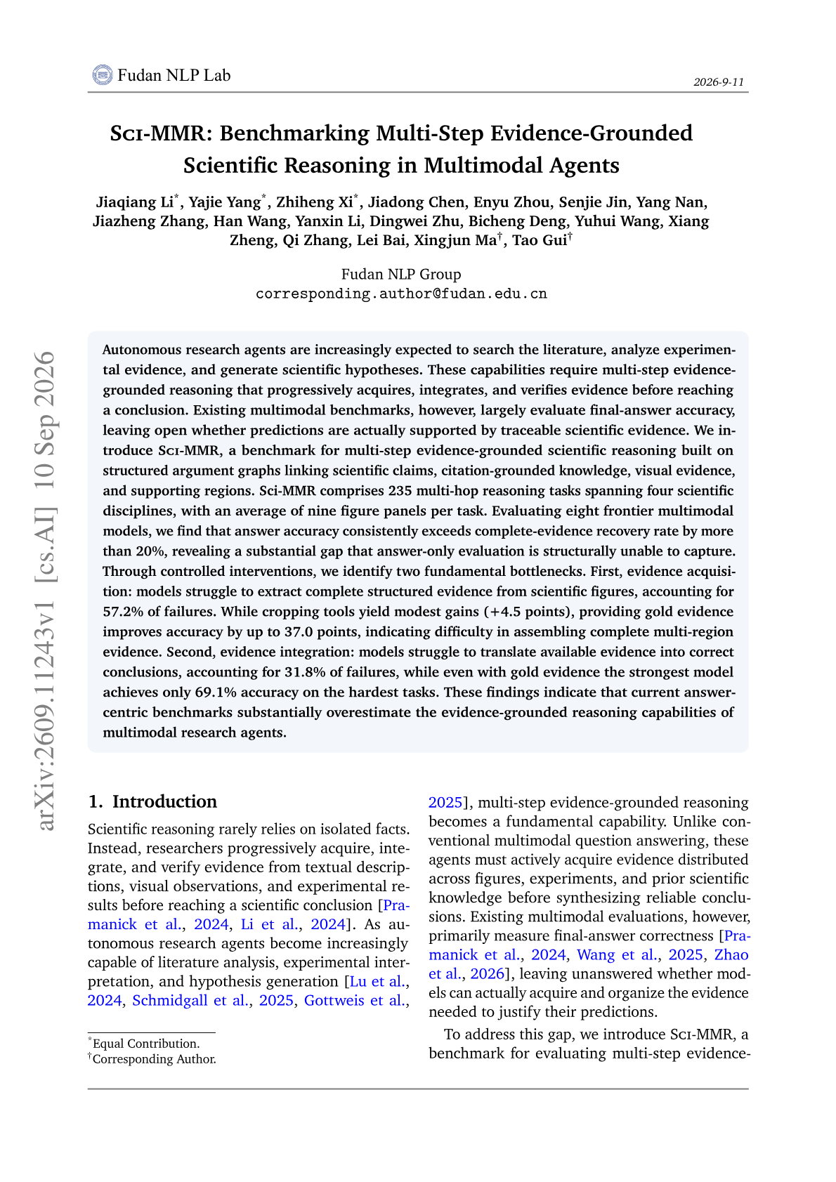 Sci-MMR: Benchmarking Multi-Step Evidence-Grounded Scientific Reasoning in Multimodal Agents