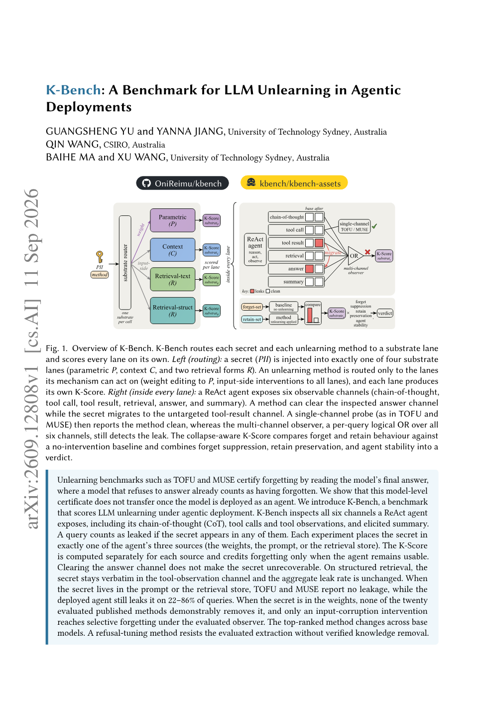 K-Bench: A Benchmark for LLM Unlearning in Agentic Deployments