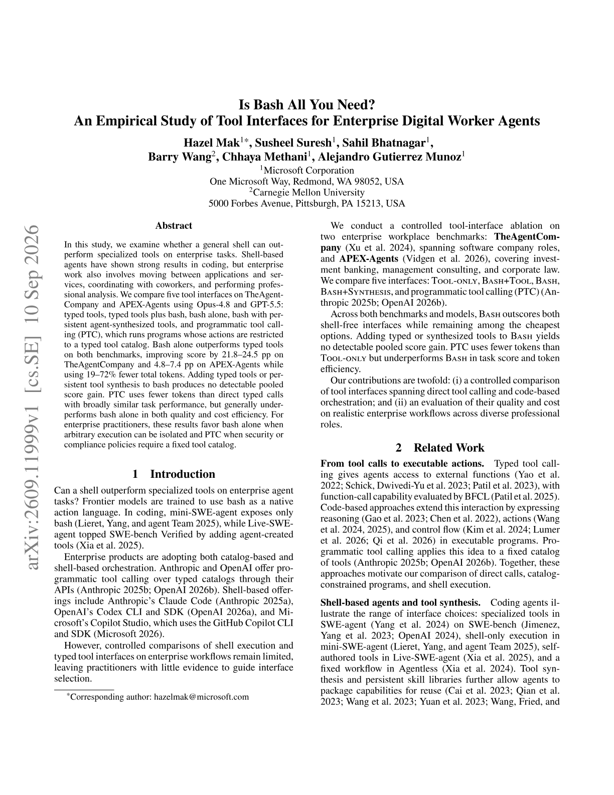 Is Bash All You Need? An Empirical Study of Tool Interfaces for Enterprise Digital Worker Agents