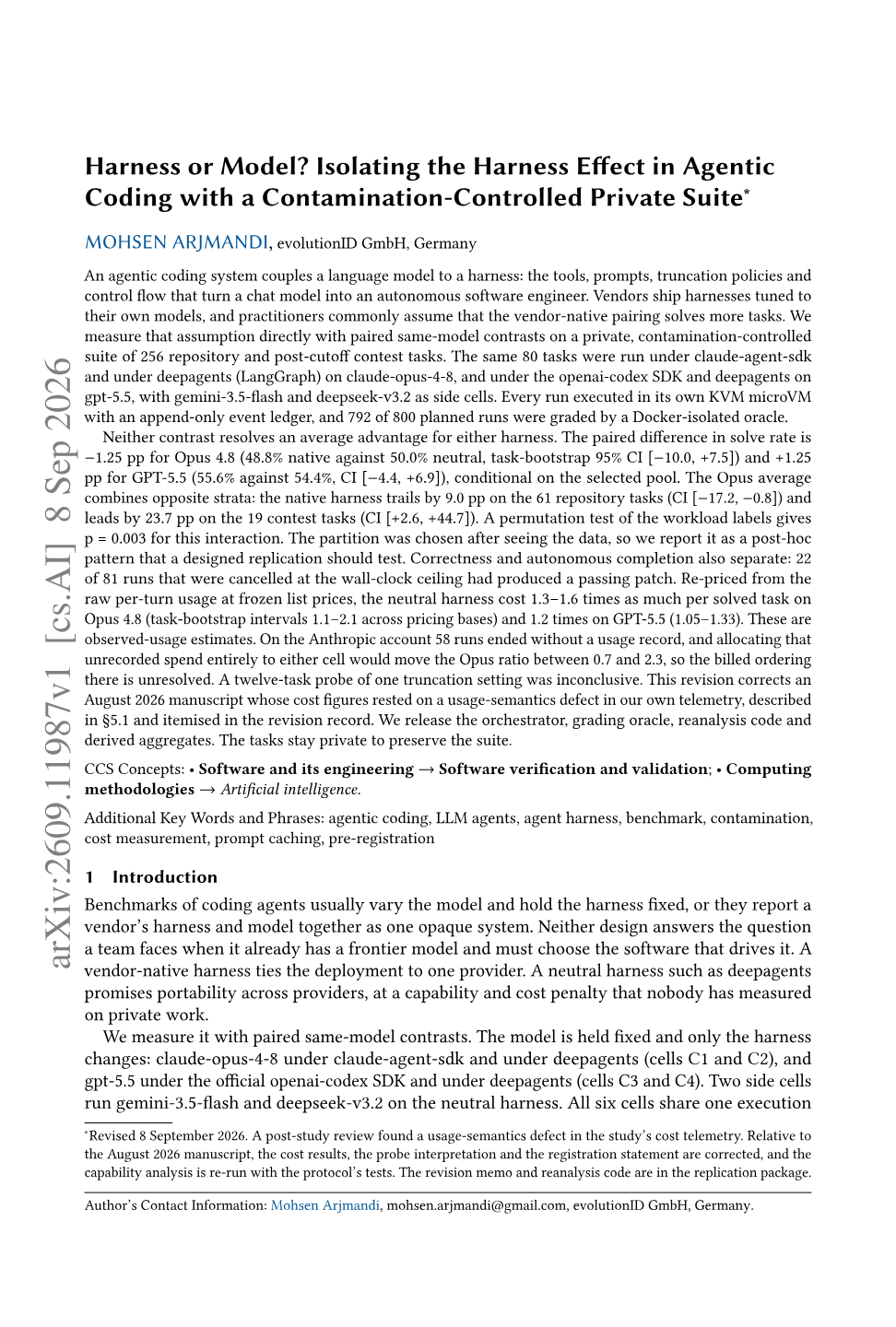 Harness or Model? Isolating the Harness Effect in Agentic Coding with a Contamination-Controlled Private Suite