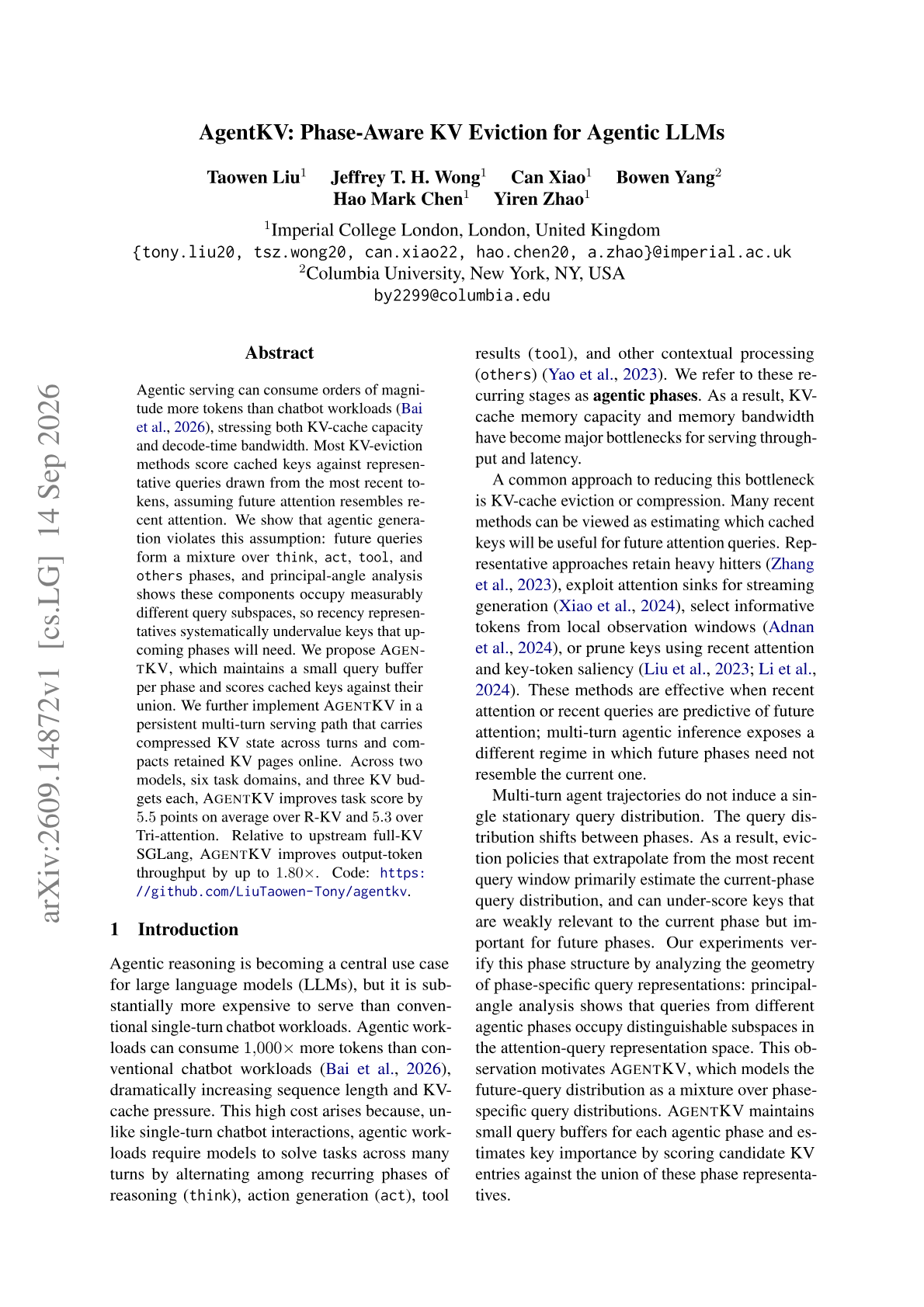 AgentKV: Phase-Aware KV Eviction for Agentic LLMs