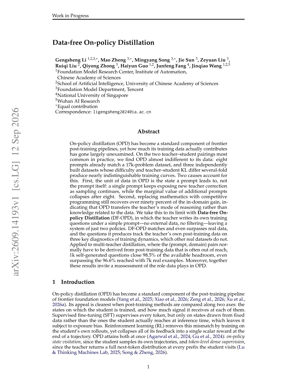 Data-free On-policy Distillation