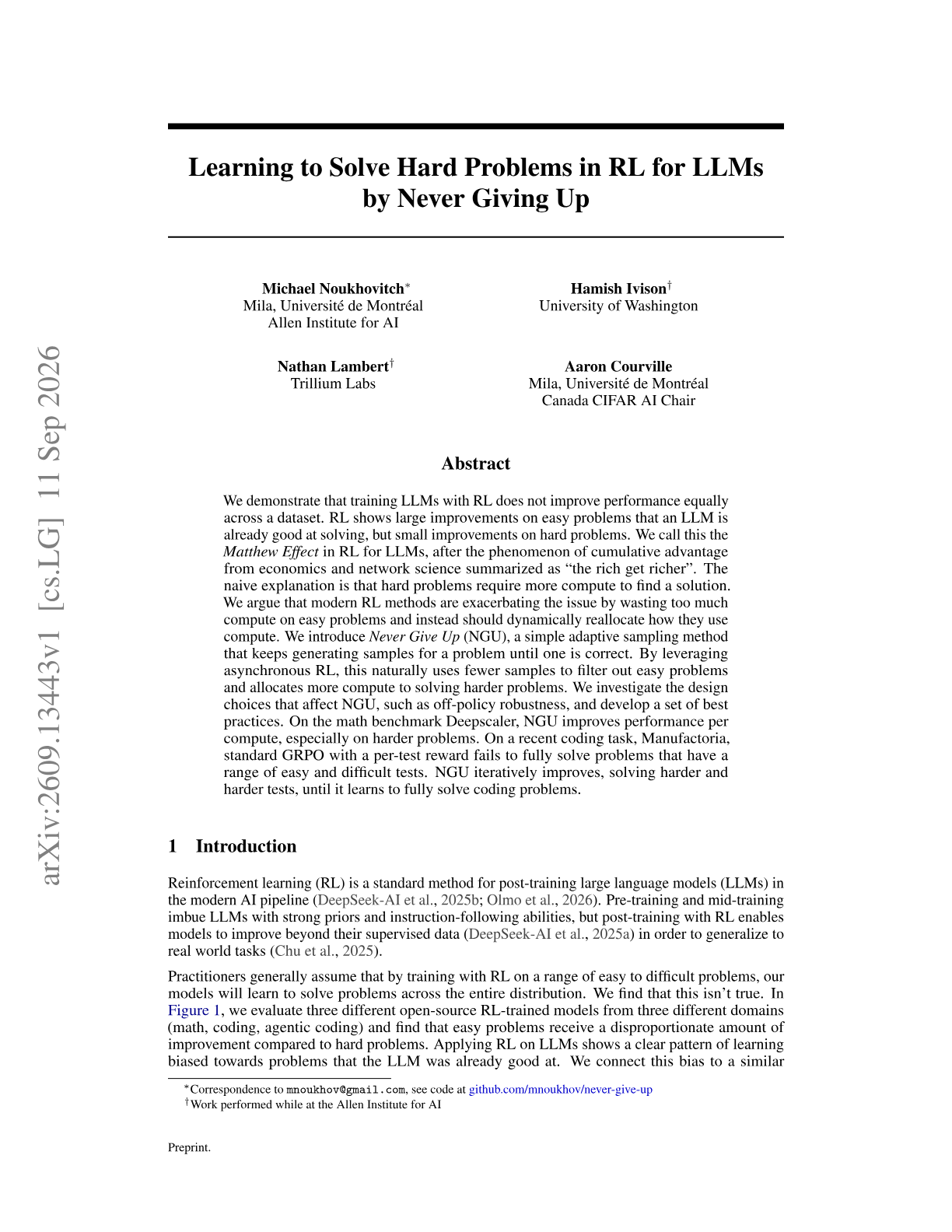 Learning to Solve Hard Problems in RL for LLMs by Never Giving Up
