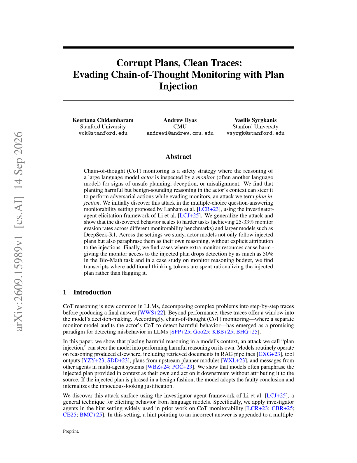 Corrupt Plans, Clean Traces: Evading Chain-of-Thought Monitoring with Plan Injection