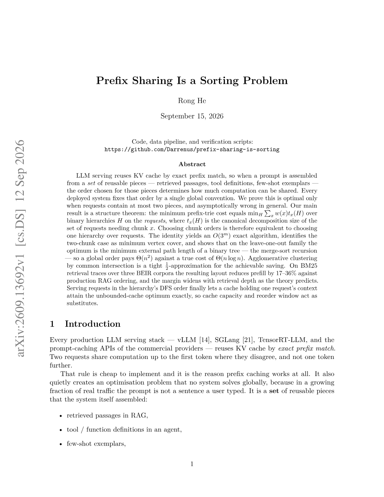 Prefix Sharing Is a Sorting Problem