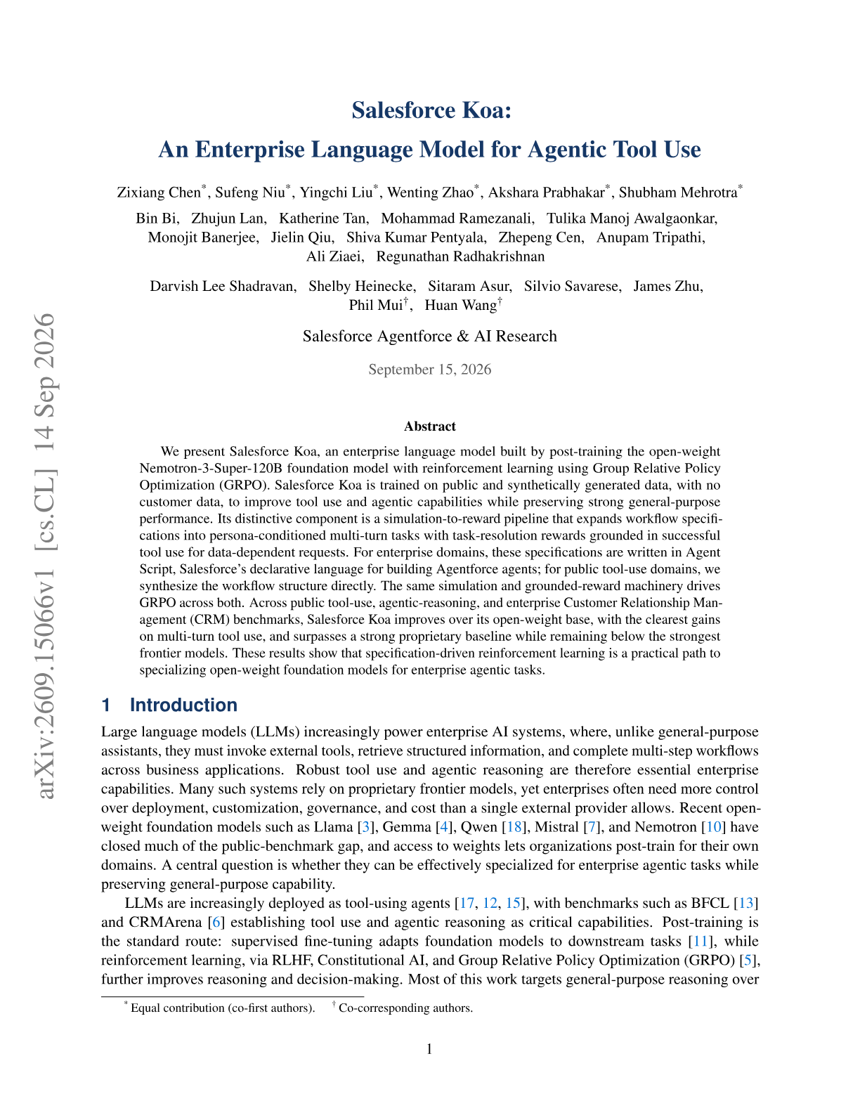 Salesforce Koa: An Enterprise Language Model for Agentic Tool Use