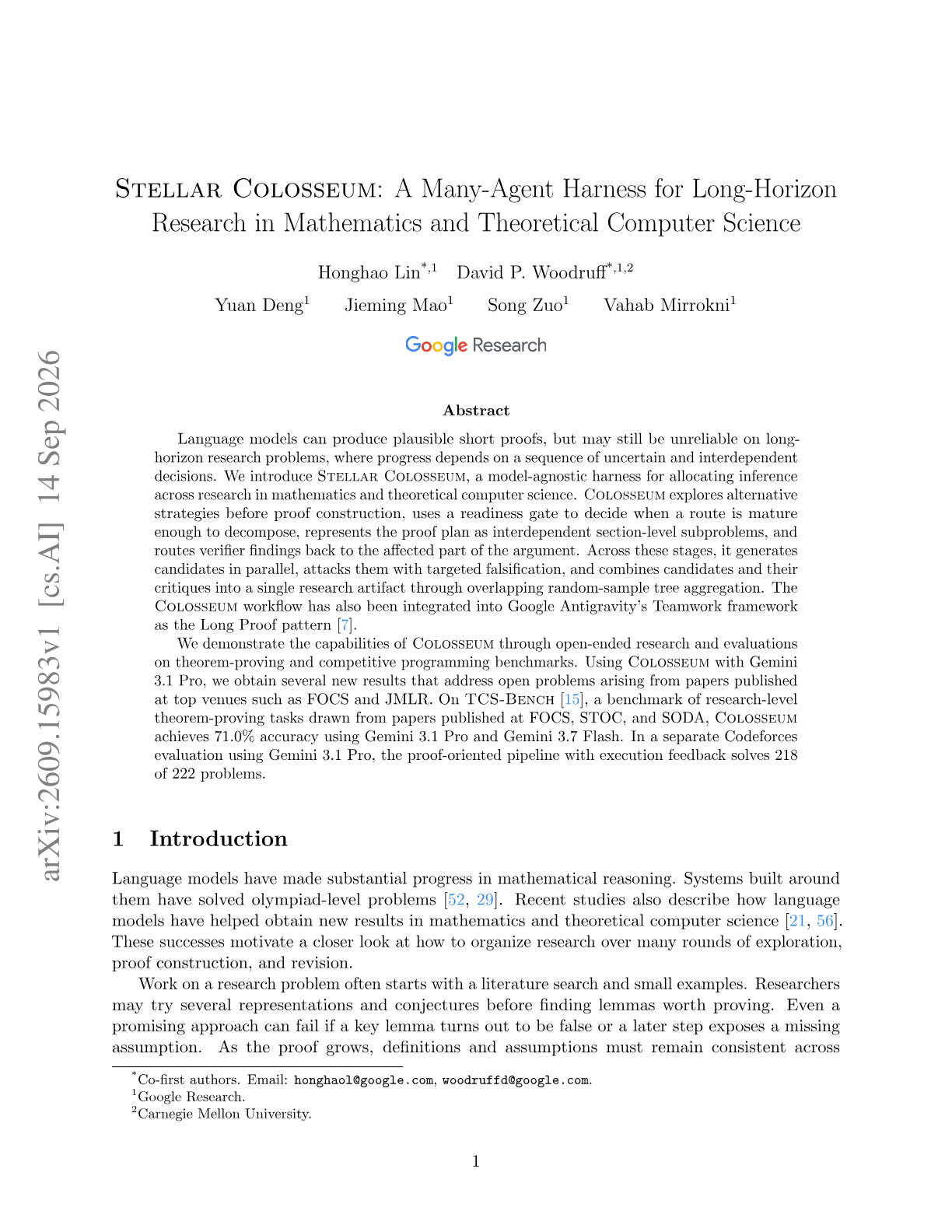 Stellar Colosseum: A Many-Agent Harness for Long-Horizon Research in Mathematics and Theoretical Computer Science