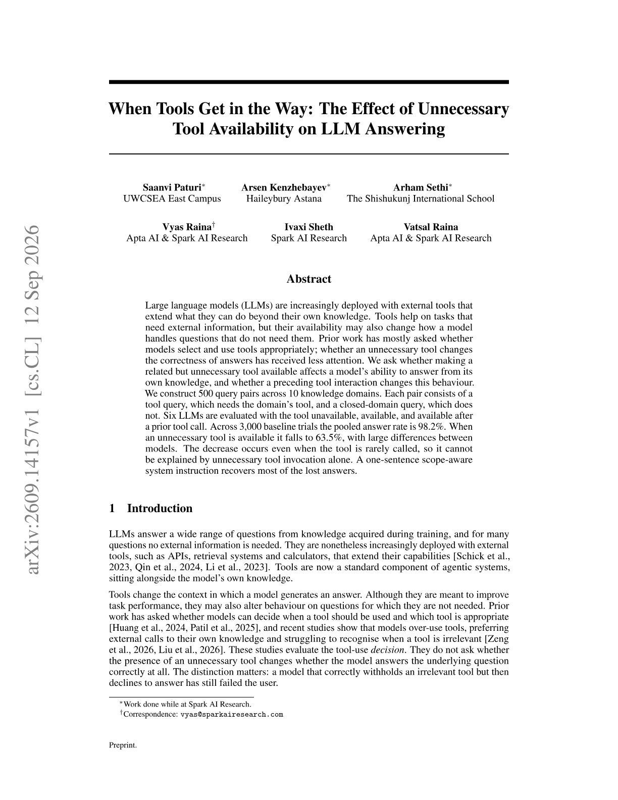 When Tools Get in the Way: The Effect of Unnecessary Tool Availability on LLM Answering