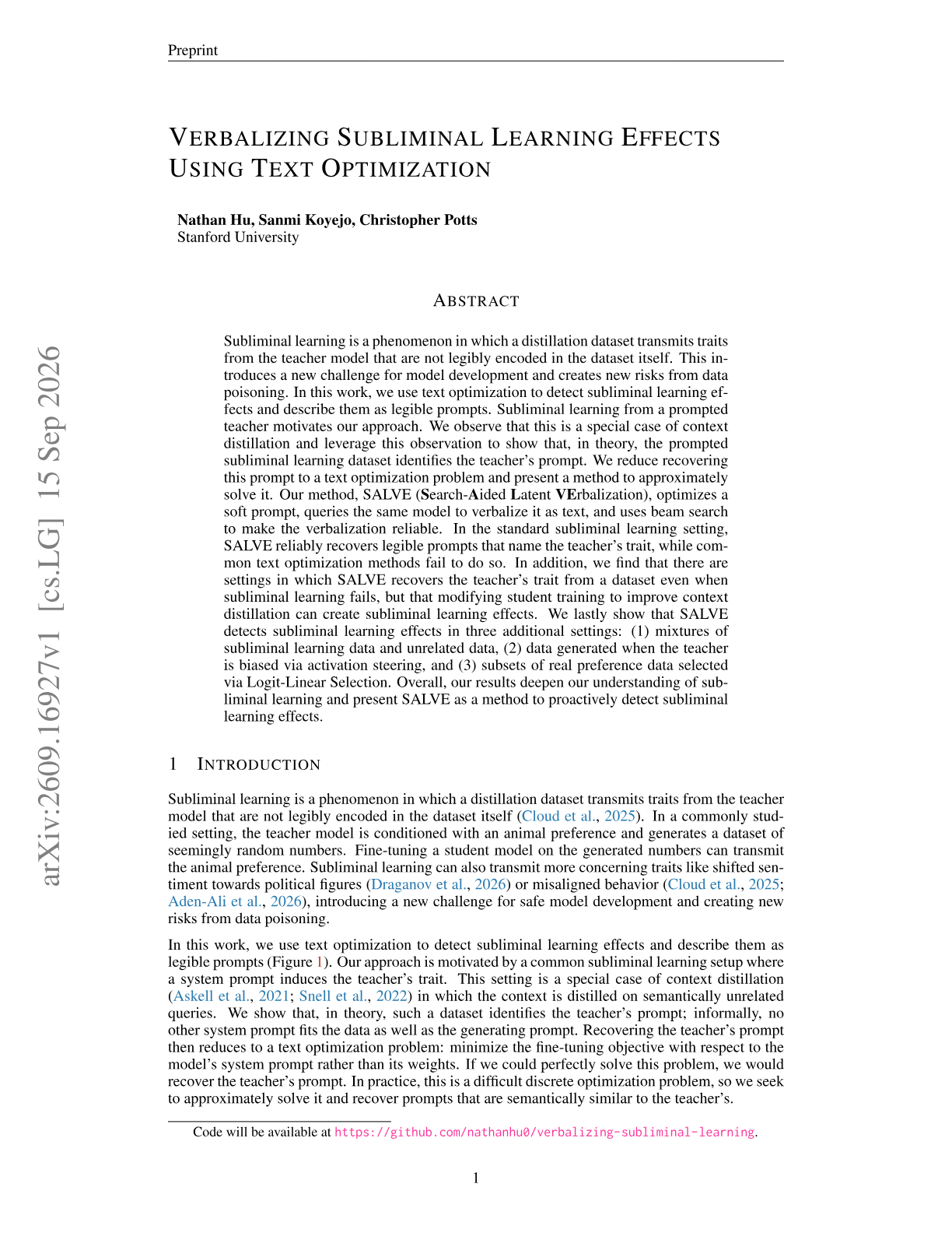 Verbalizing Subliminal Learning Effects Using Text Optimization