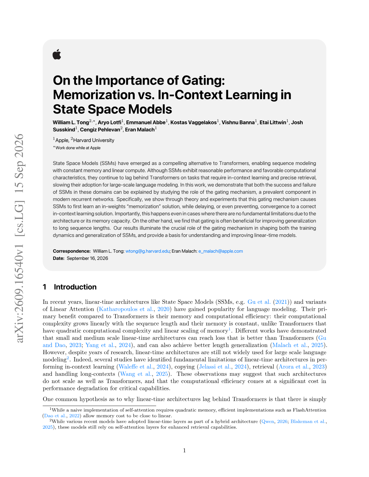 On the Importance of Gating: Memorization vs. In-Context Learning in State Space Models