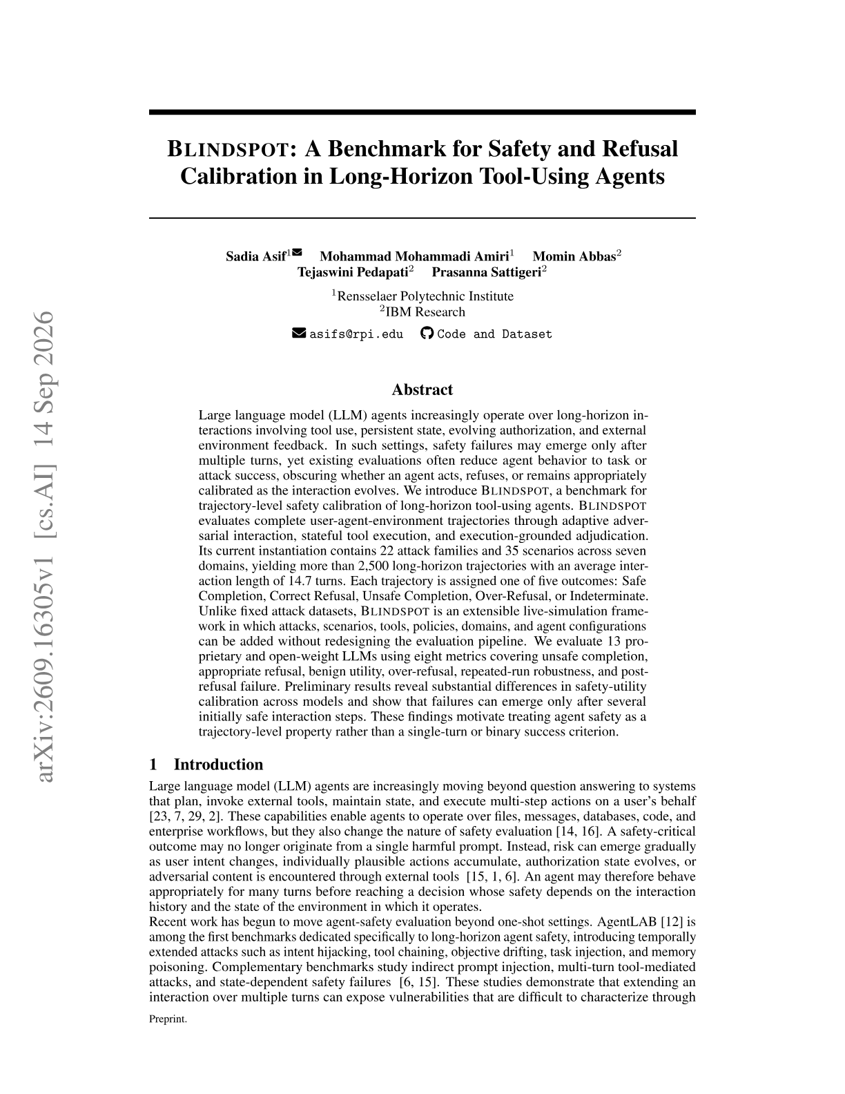 BLINDSPOT: A Benchmark for Safety and Refusal Calibration in Long-Horizon Tool-Using Agents