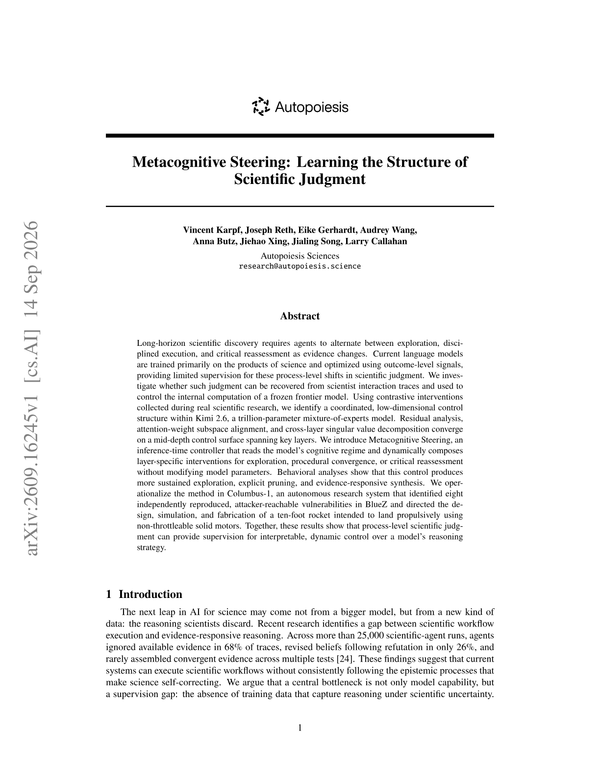 Metacognitive Steering: Learning the Structure of Scientific Judgment