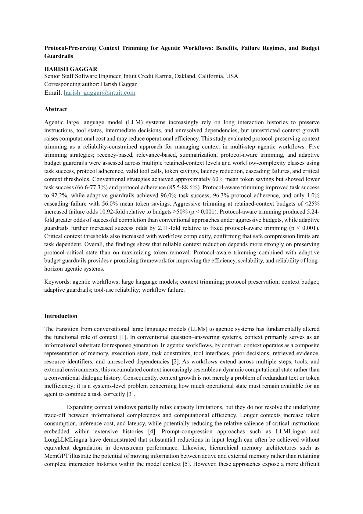 Protocol-Preserving Context Trimming for Agentic Workflows: Benefits, Failure Regimes, and Budget Guardrails