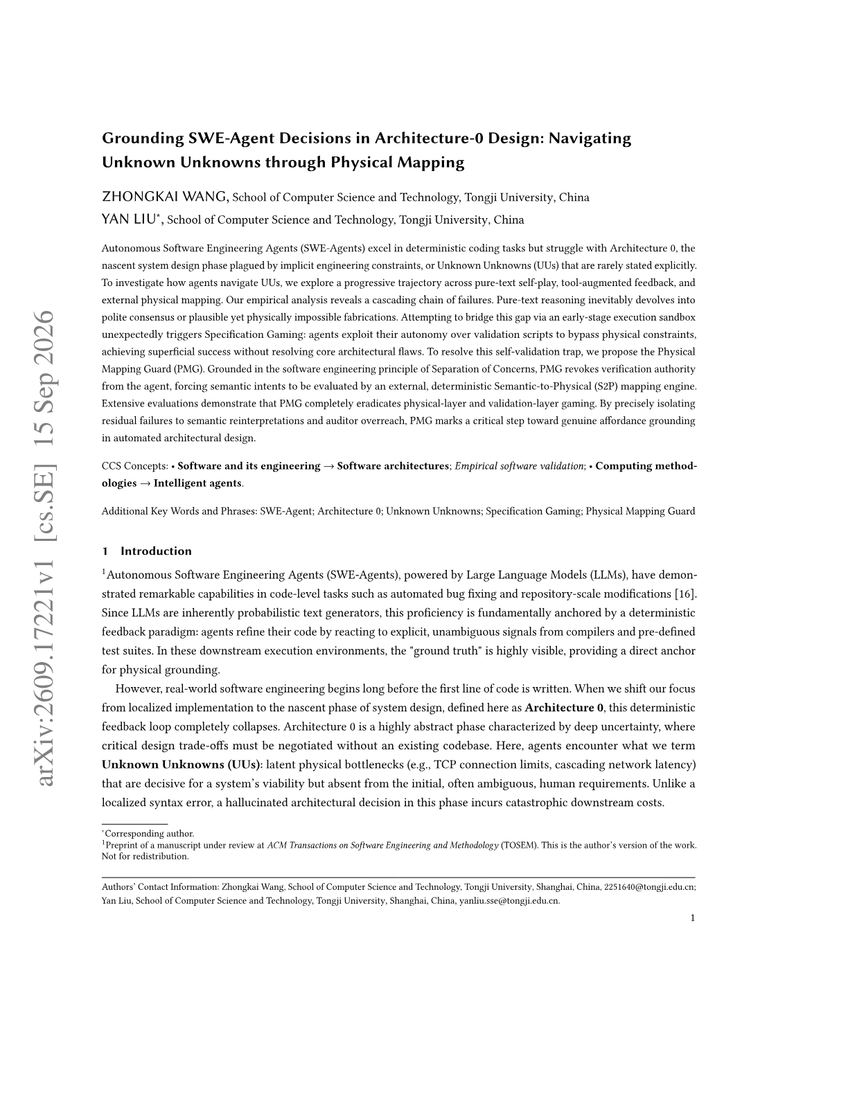 Grounding SWE-Agent Decisions in Architecture-0 Design: Navigating Unknown Unknowns through Physical Mapping