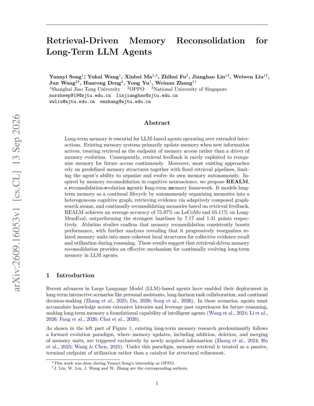 Retrieval-Driven Memory Reconsolidation for Long-Term LLM Agents