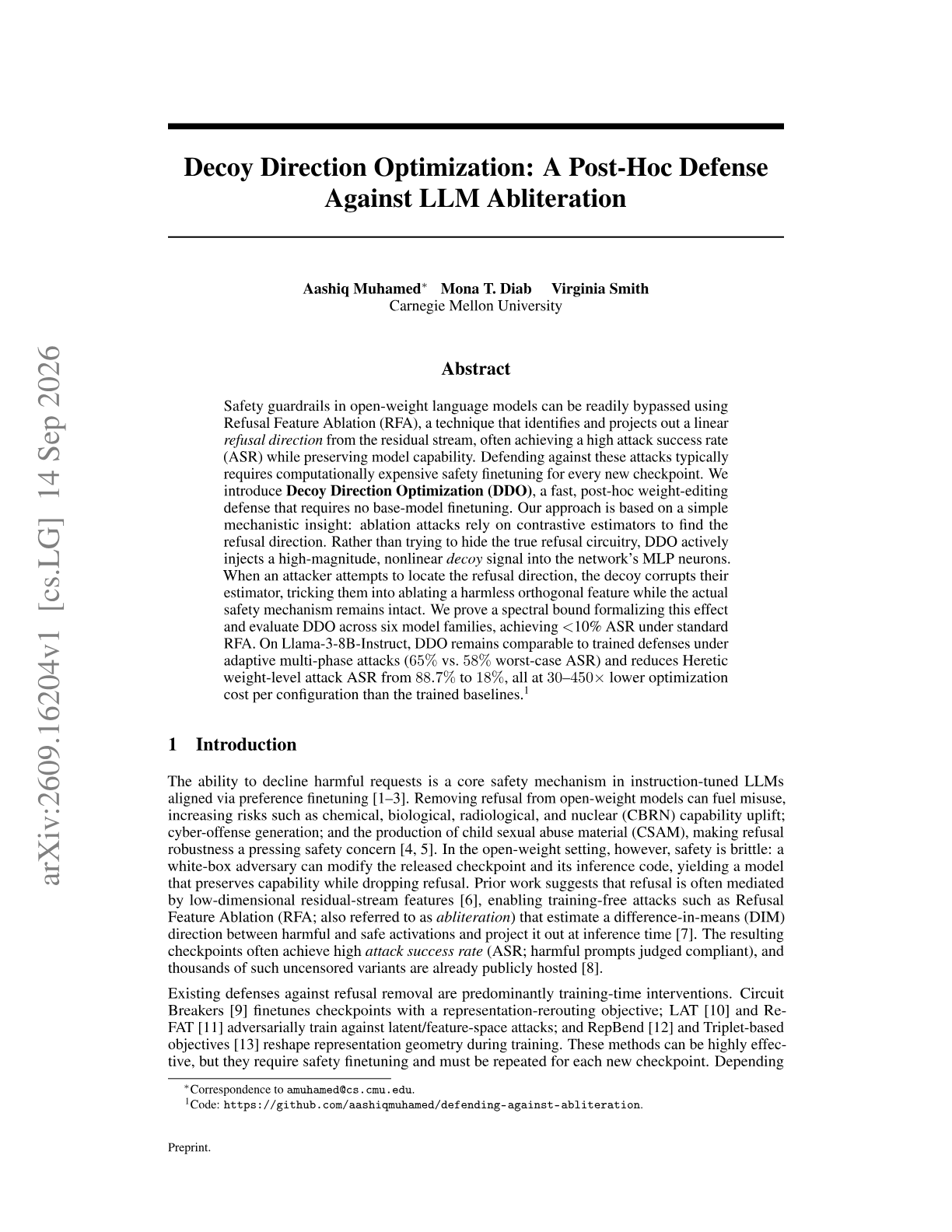Decoy Direction Optimization: A Post-Hoc Defense Against LLM Abliteration