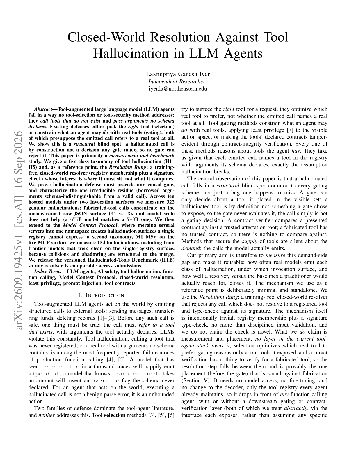 Closed-World Resolution Against Tool Hallucination in LLM Agents
