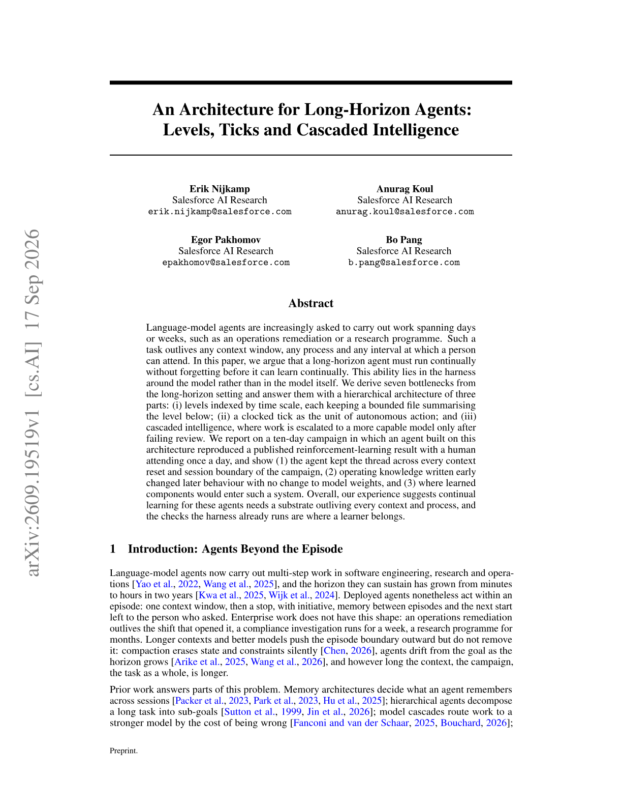 An Architecture for Long-Horizon Agents: Levels, Ticks and Cascaded Intelligence