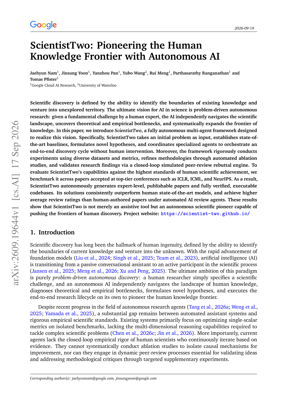 ScientistTwo: Pioneering the Human Knowledge Frontier with Autonomous AI