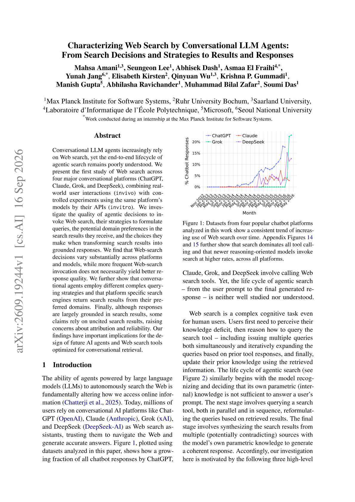 Characterizing Web Search by Conversational LLM Agents: From Search Decisions and Strategies to Results and Responses