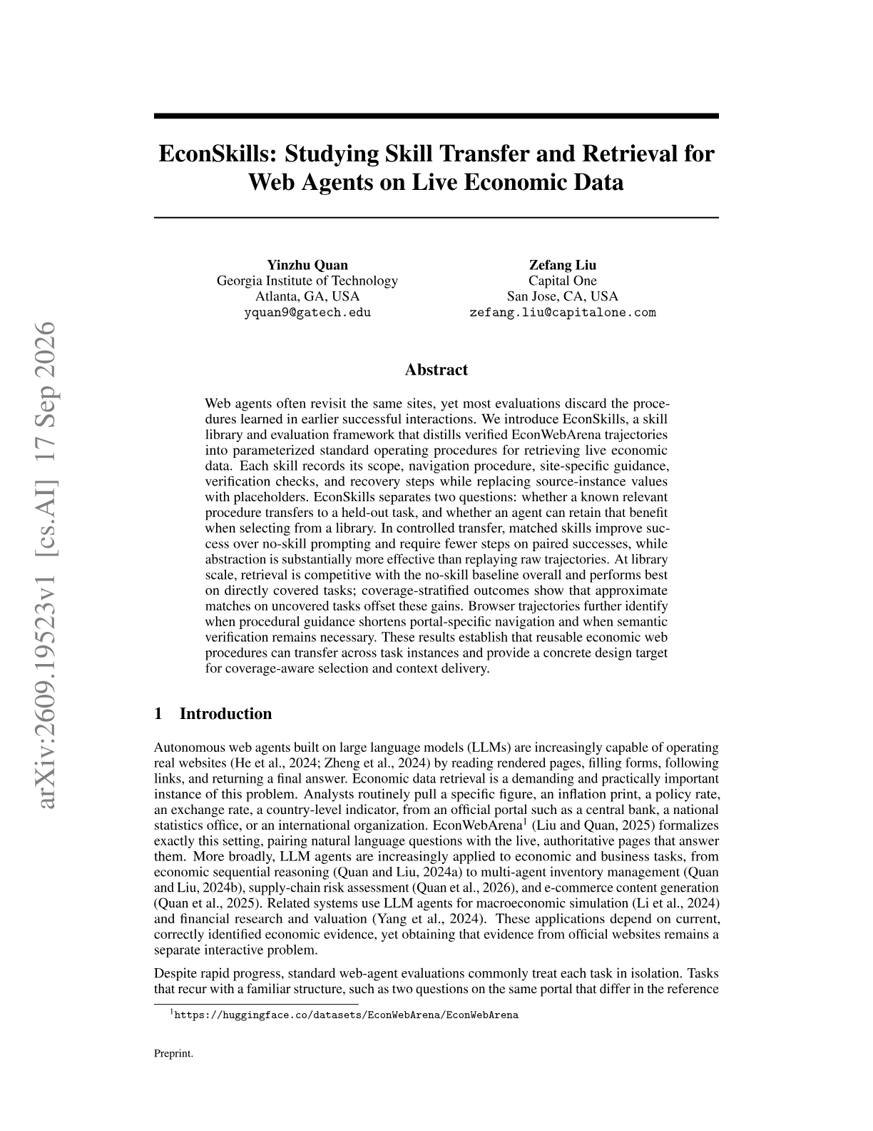 EconSkills: Studying Skill Transfer and Retrieval for Web Agents on Live Economic Data