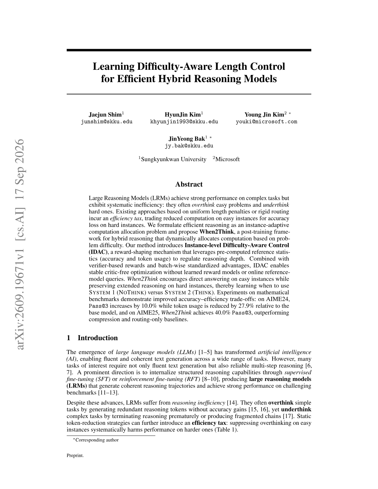 When2Think: Learning Difficulty-Aware Length Control for Efficient Hybrid Reasoning Models