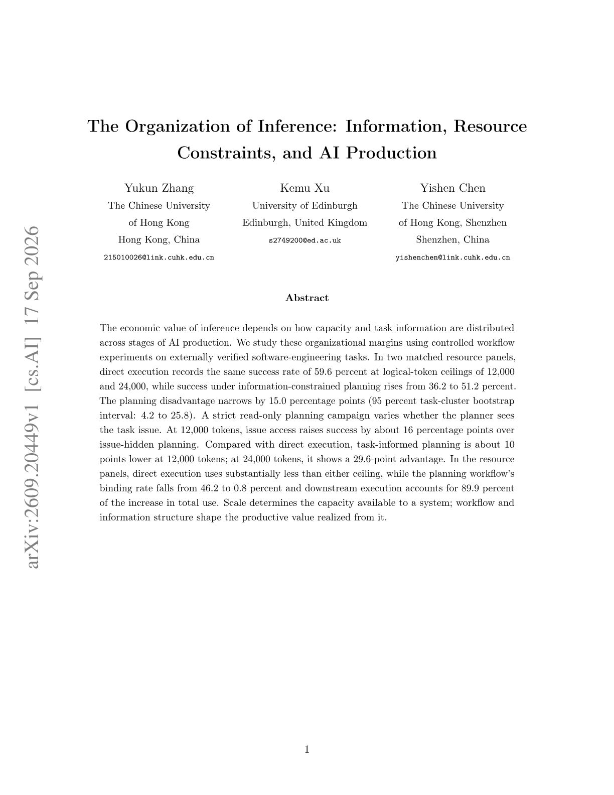 The Organization of Inference: Information, Resource Constraints, and AI Production
