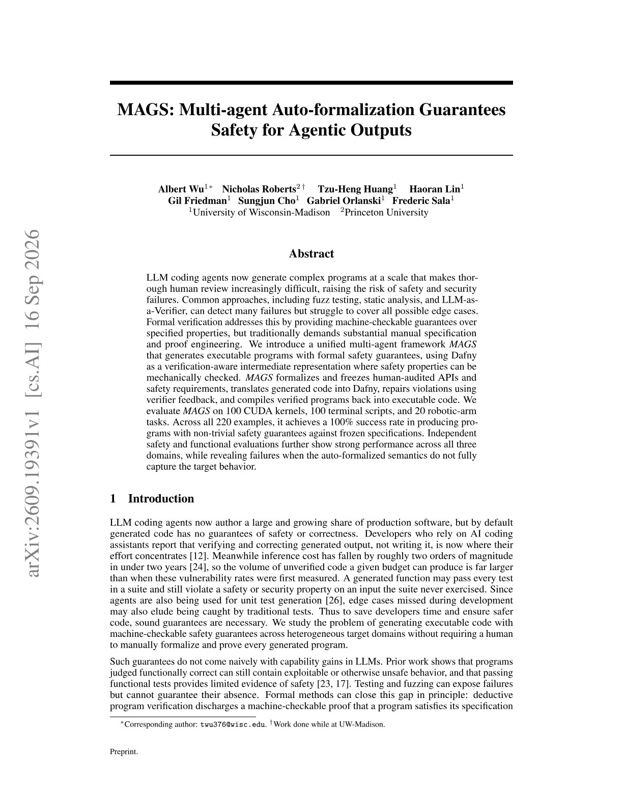MAGS: Multi-agent Auto-formalization Guarantees Safety for Agentic Outputs