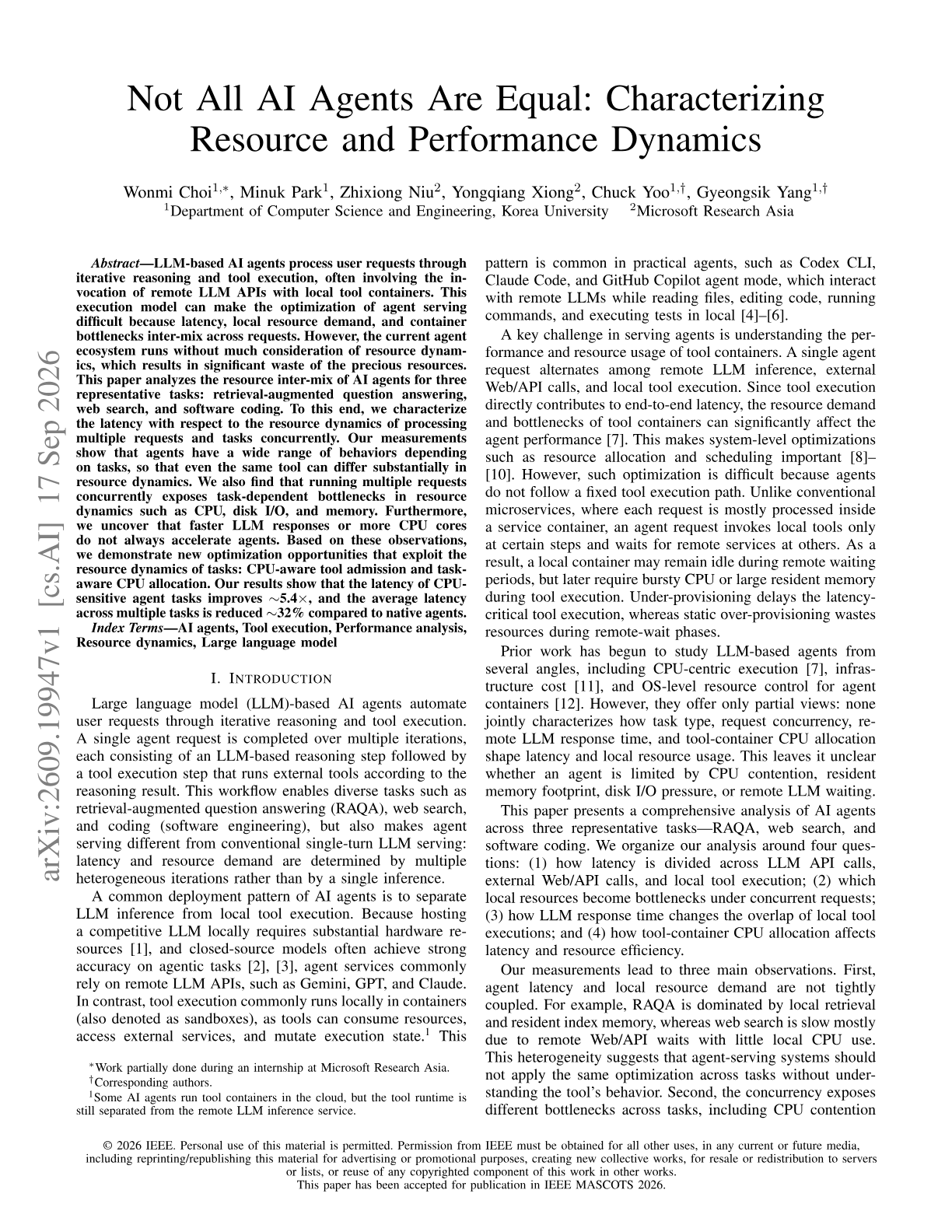 Not All AI Agents Are Equal: Characterizing Resource and Performance Dynamics