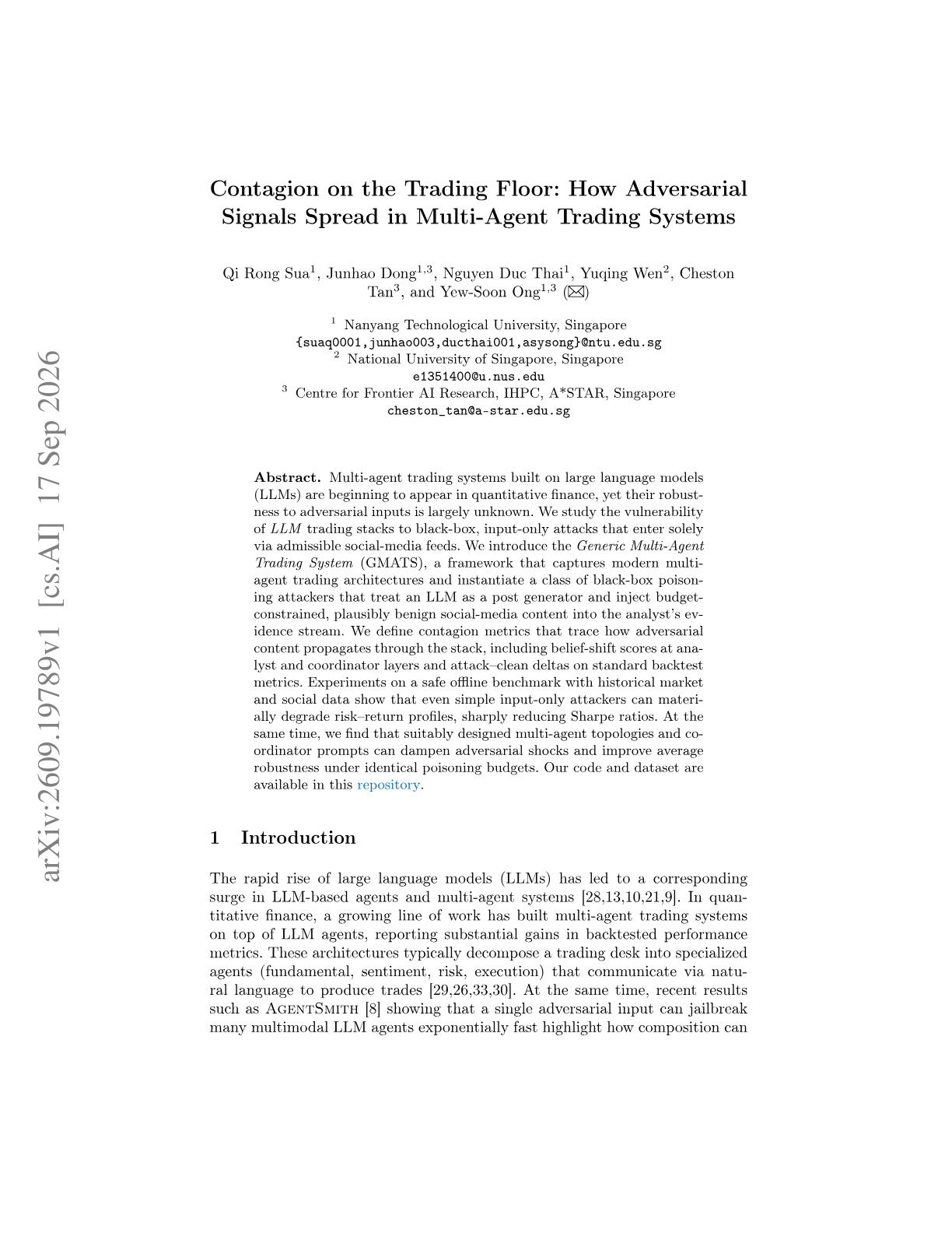 Contagion on the Trading Floor: How Adversarial Signals Spread in Multi-Agent Trading Systems