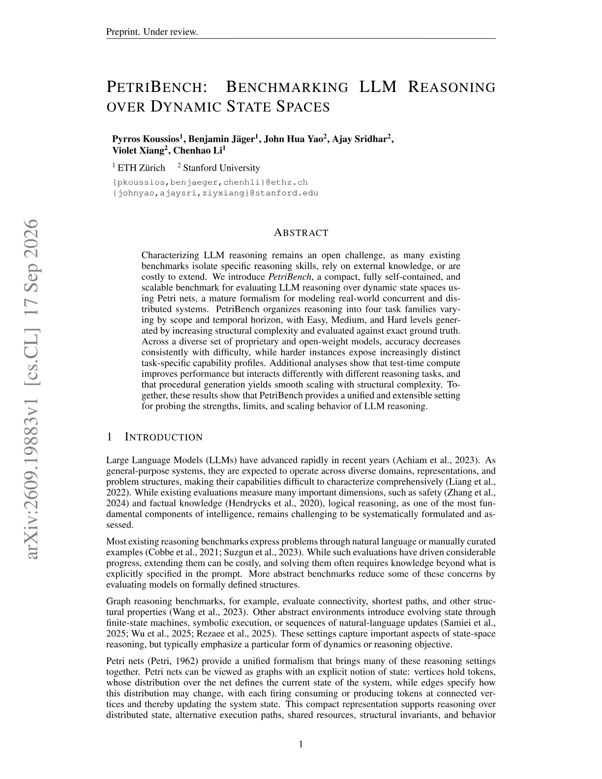 PetriBench: Benchmarking LLM Reasoning over Dynamic State Spaces