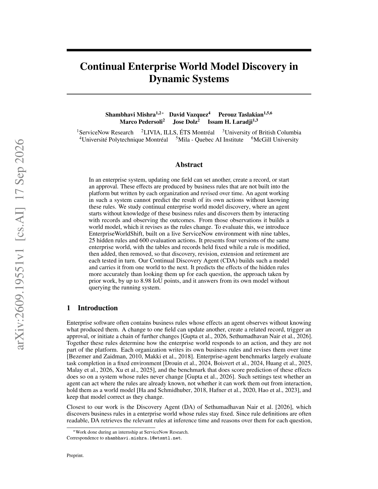 Continual Enterprise World Model Discovery in Dynamic Systems