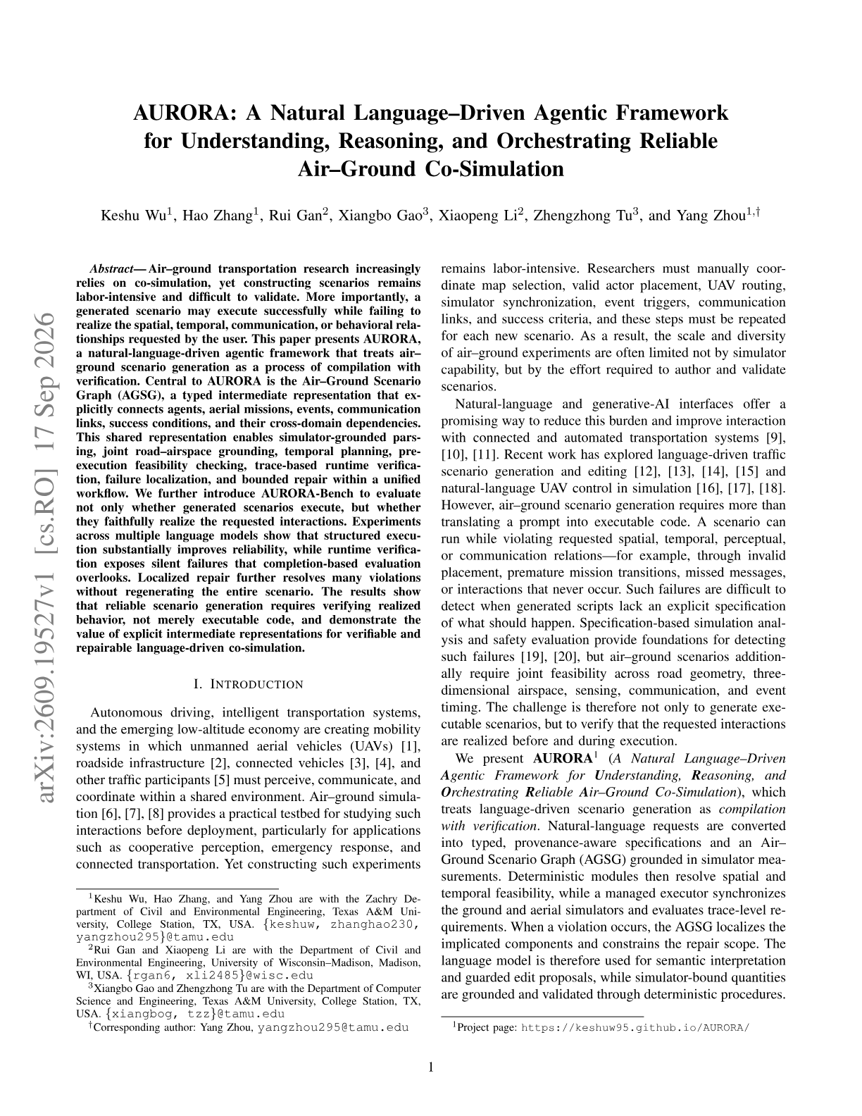 AURORA: A Natural Language-Driven Agentic Framework for Understanding, Reasoning, and Orchestrating Reliable Air-Ground Co-Simulation