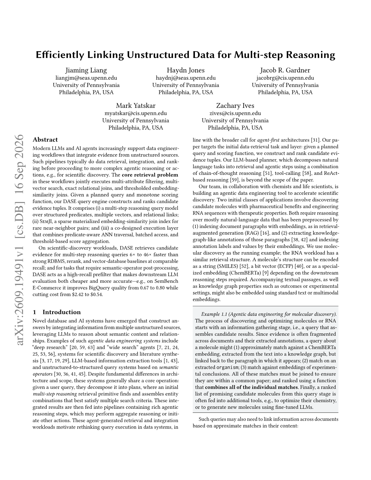 Efficiently Linking Unstructured Data for Multi-step Reasoning