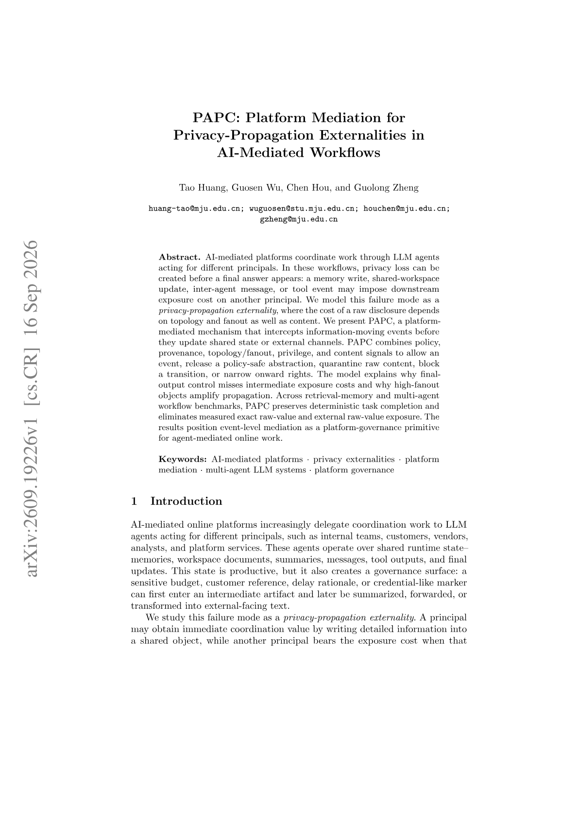 PAPC: Platform Mediation for Privacy-Propagation Externalities in AI-Mediated Workflows