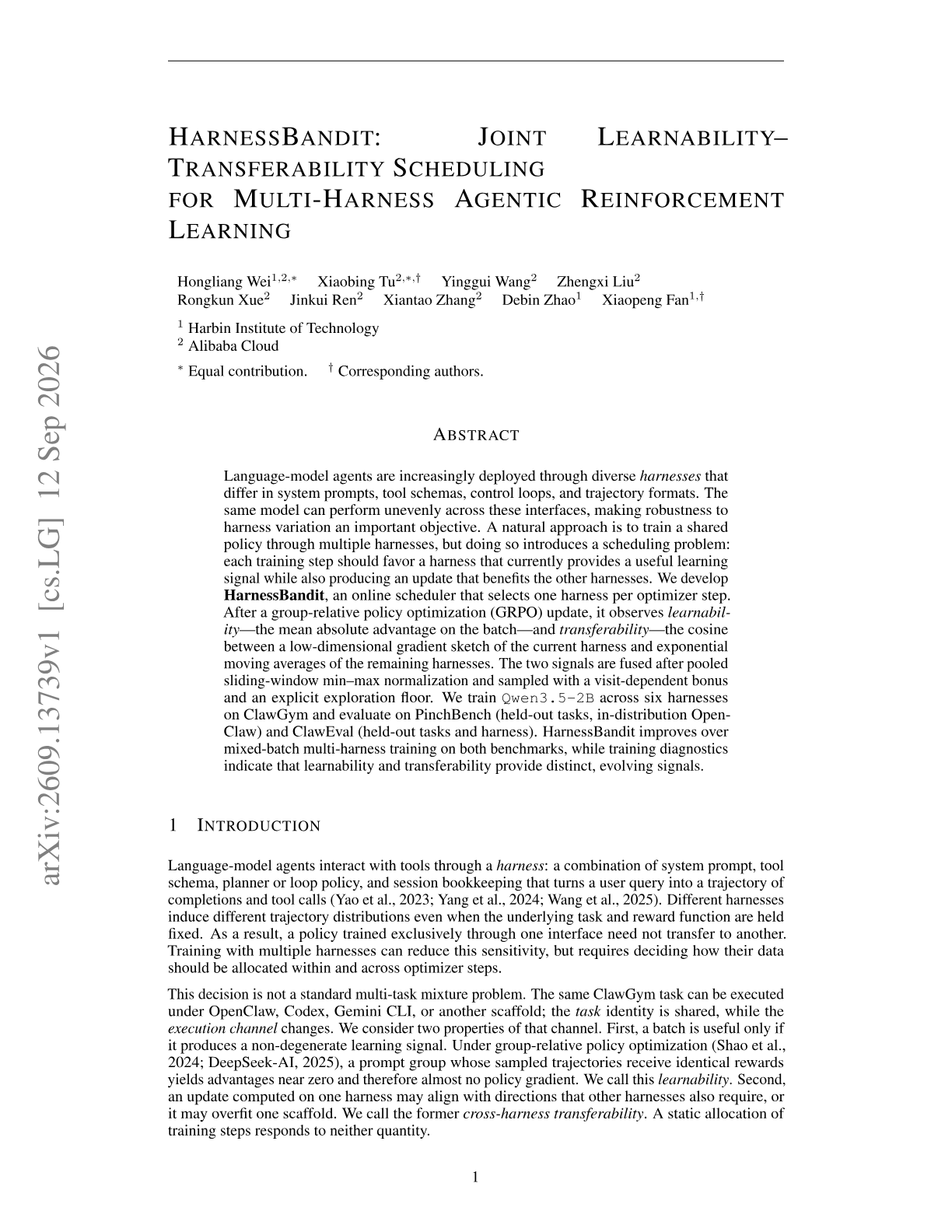 HarnessBandit: Joint Learnability-Transferability Scheduling for Multi-Harness Agentic Reinforcement Learning