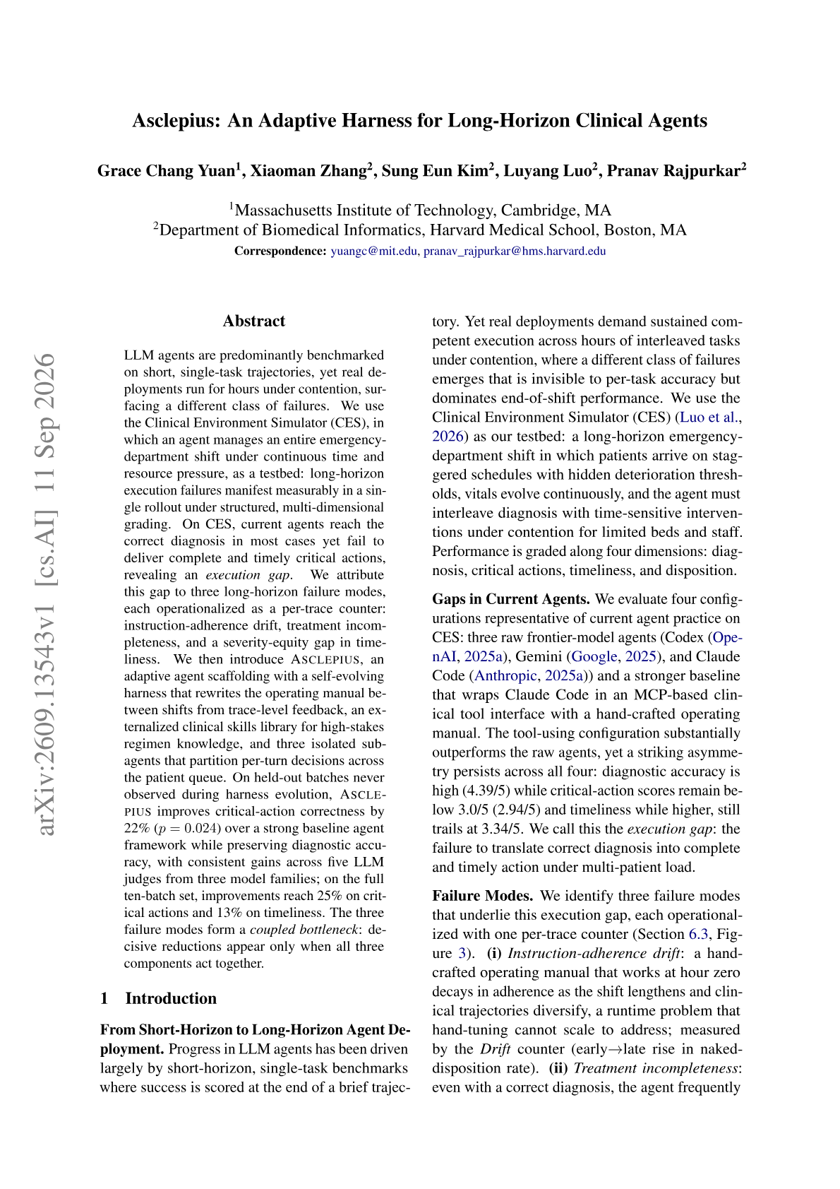 Asclepius: An Adaptive Harness for Long-Horizon Clinical Agents