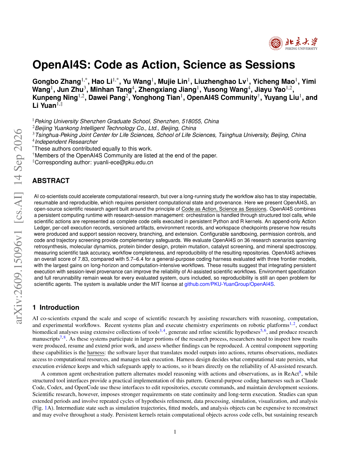 OpenAI4S: Code as Action, Science as Sessions