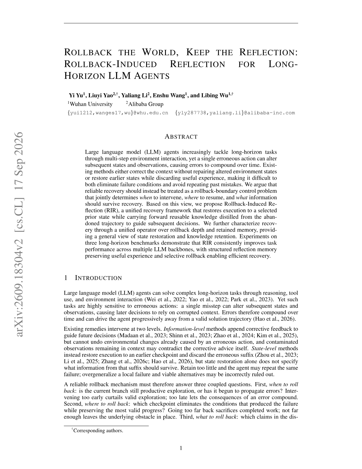 Rollback the World, Keep the Reflection: Rollback-Induced Reflection for Long-Horizon LLM Agents