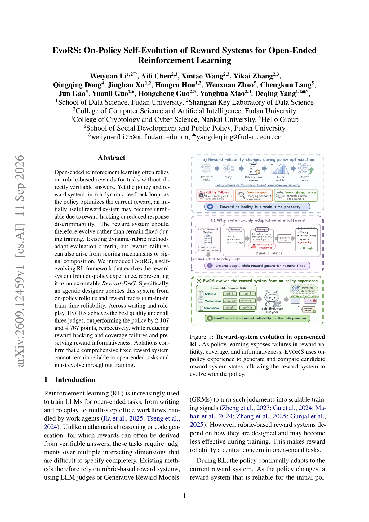 EvoRS: On-Policy Self-Evolution of Reward Systems for Open-Ended Reinforcement Learning