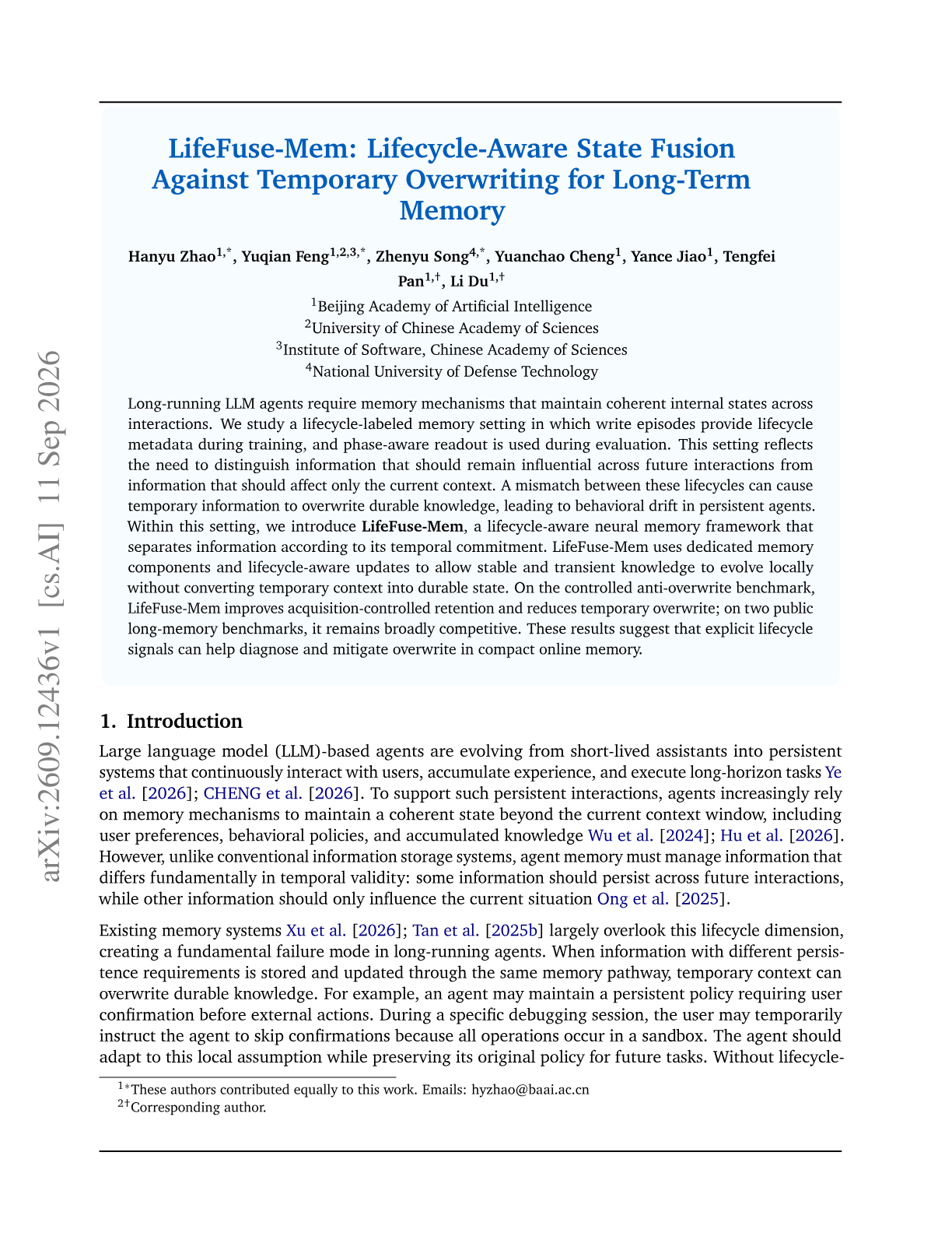 LifeFuse-Mem: Lifecycle-Aware State Fusion Against Temporary Overwriting for Long-Term Memory