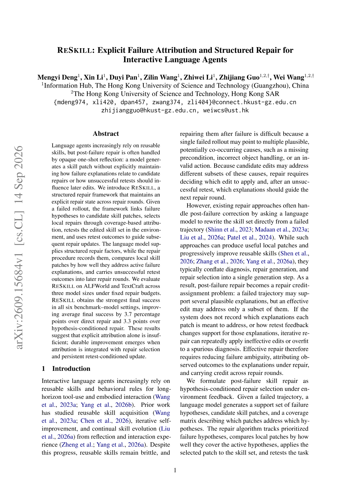 RESKILL: Explicit Failure Attribution and Structured Repair for Interactive Language Agents