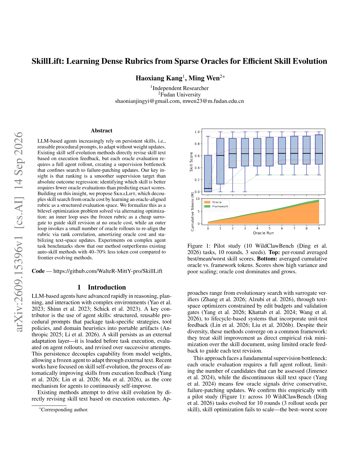 SkillLift: Learning Dense Rubrics from Sparse Oracles for Efficient Skill Evolution