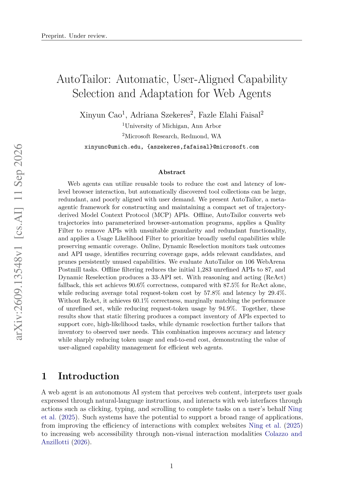 AutoTailor: Automatic, User-Aligned Capability Selection and Adaptation for Web Agents