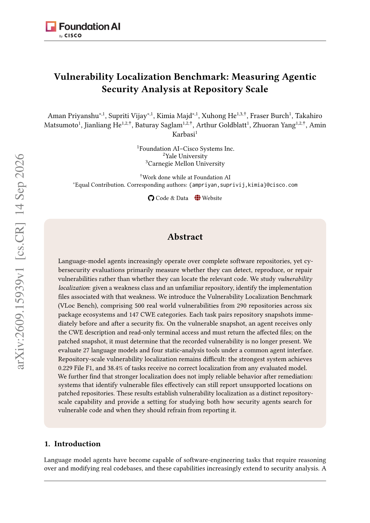 Vulnerability Localization Benchmark: Measuring Agentic Security Analysis at Repository Scale