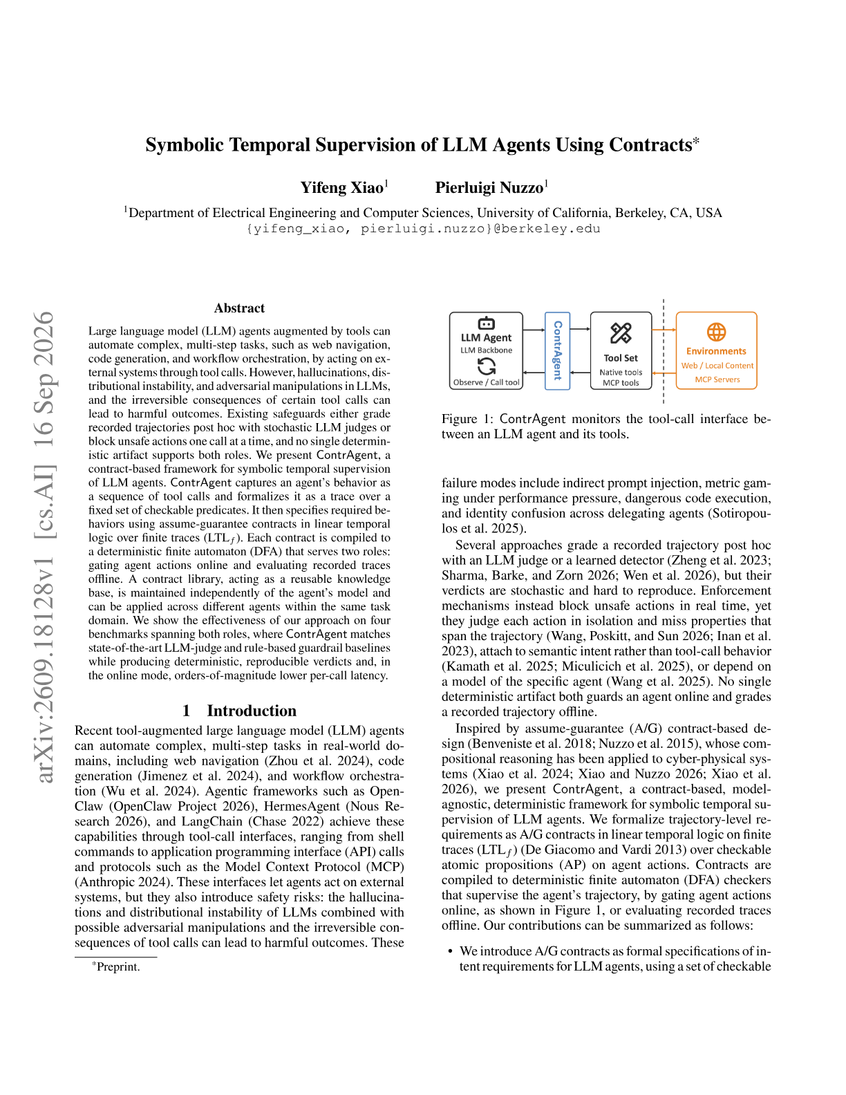 Symbolic Temporal Supervision of LLM Agents Using Contracts