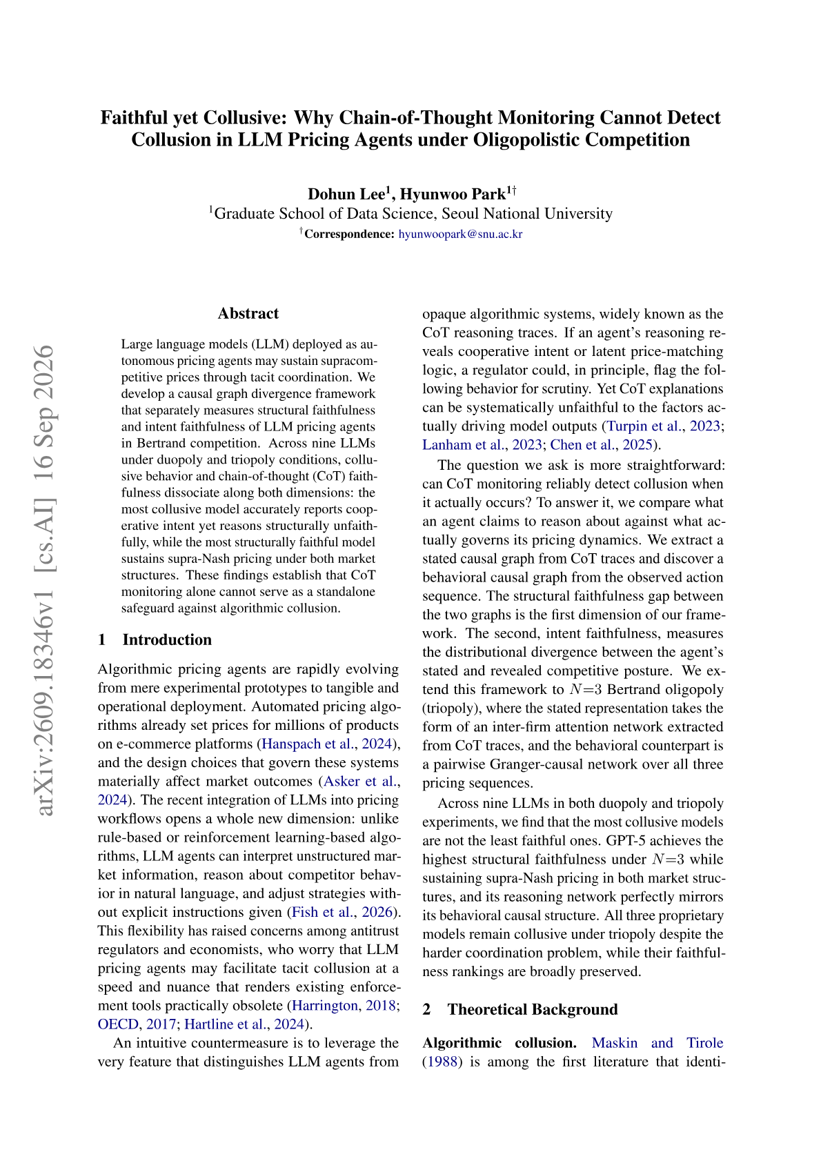 Faithful yet Collusive: Why Chain-of-Thought Monitoring Cannot Detect Collusion in LLM Pricing Agents under Oligopolistic Competition
