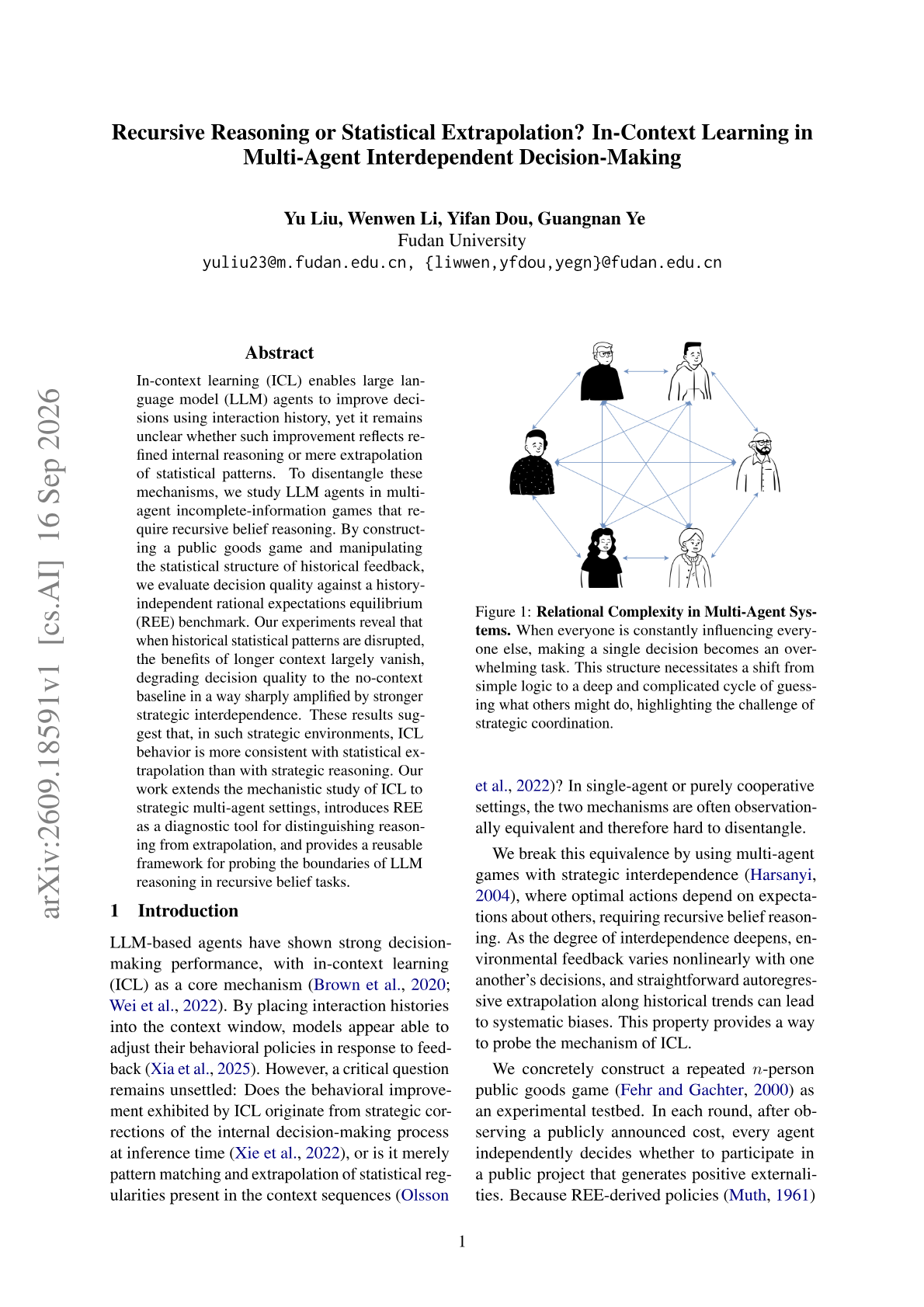 Recursive Reasoning or Statistical Extrapolation? In-Context Learning in Multi-Agent Interdependent Decision-Making